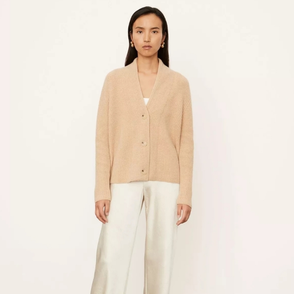 Vince Ribbed Cashmere-Wool Cardigan Size S